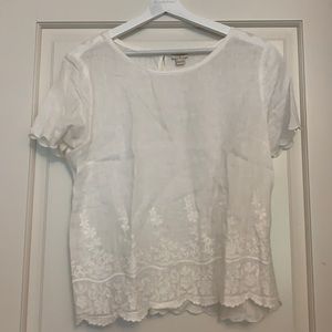J Crew White Linen Short Sleeve Blouse